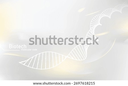 Abstract biotechnology background with white DNA helix structure and glowing light effects. Medical science and genetic research concept vector illustration with molecular code and large copy space.
