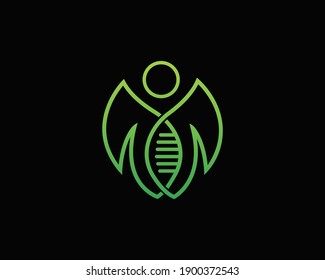 Abstract biotechnology leaf dna logo design. green energy, medicine, science, technology, laboratory, electronics logotype vector icon.