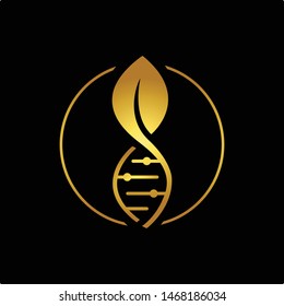 Abstract biotechnology water leaf dna drop logo design. Gold/green energy, medicine, science, technology, laboratory, electronics logotype vector icon. - Vector