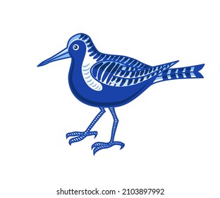 Abstract  bird in blue tones. Isolated decorative element.