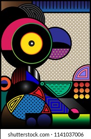 Abstract bird design with multicolored geometric lines. Cool geometric and fluid cover. Vector poster in Eps10.