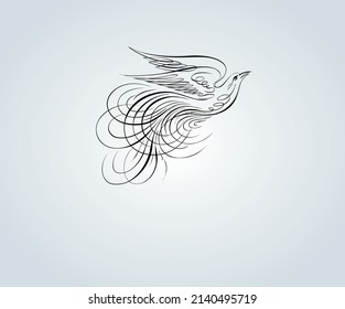 abstract bird with elegant calligraphy strokes for illustration