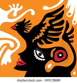 Abstract Bird Face, Woman (Vector Art)