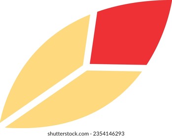 Resumen de diseño de icono de pluma de aves sobre fondo blanco. Ilustración del logotipo con fines comerciales. El logo es rojo y crema. Cartel del icono de la silueta de plumas. Imagen minimalista elegante y moderna