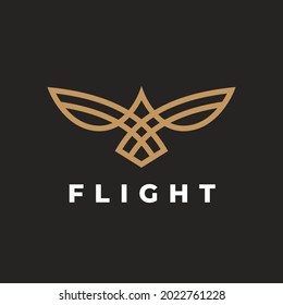 Abstract Bird In Flight Logo. Flying Gold Eagle Wings Line Icon. Concept Hawk Symbol. Vector Illustration.