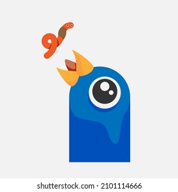 abstract bird head eating a worm vector isolated object on a white background eps