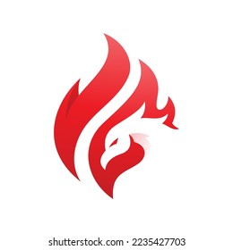 Abstract bird head and fire or flame logo design, phoenix vector icon