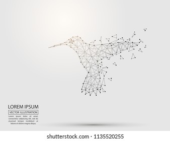 Abstract bird Hummingbird consisting of 3D triangles, lines, points and links. Vector illustration of EPS 10.