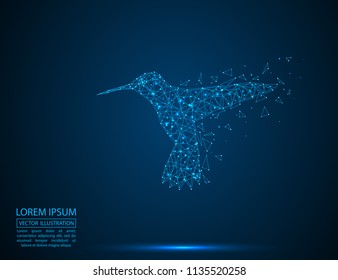 Abstract bird Hummingbird consisting of 3D triangles, lines, points and links. Vector illustration of EPS 10.