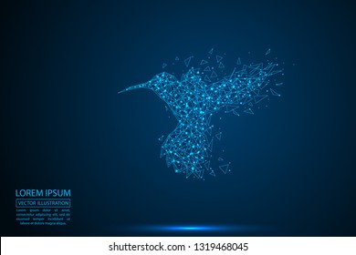 Abstract bird Hummingbird consisting of 3D triangles, lines, points and links. Vector illustration of EPS 10.