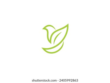 abstract bird with leaf simple logo design template