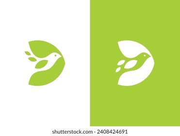 abstract bird with leaf simple logo design template