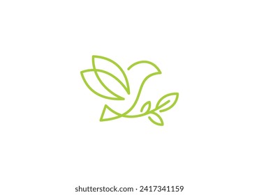 abstract bird with leaf simple logo design template	