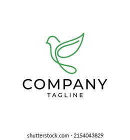 Abstract bird line art leafs. Eco bird logo vector illustration