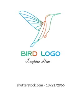 Abstract bird line art logo vector illustration with colorful dummy text.