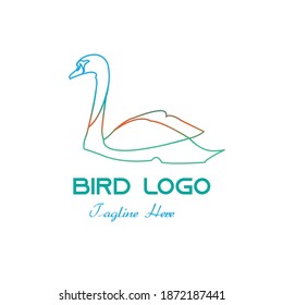 Abstract bird line art logo vector illustration with colorful dummy text.