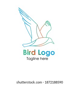 Abstract bird line art logo vector illustration with colorful dummy text.