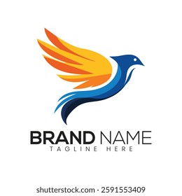 Abstract Bird Logo Design Blue Orange and Yellow Flying Bird Graphic