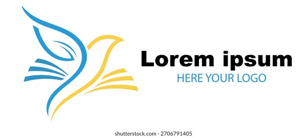 Abstract bird logo design with blue and yellow colors