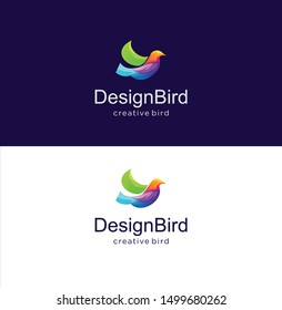 Abstract Bird Logo Design Creative sign with a dark blue and white background. Colorful Bird Logo Icon Design