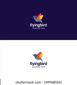 Abstract Bird Logo Design Creative sign with a dark blue and white background. Colorful Bird Logo Icon Design