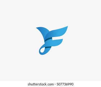 Abstract bird logo design. Creative color sign symbol. Luxury letter F logotype.