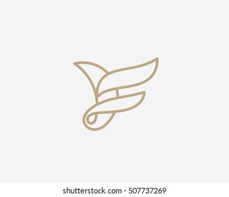 Abstract bird logo design. Creative line symbol. Luxury letter F logotype.