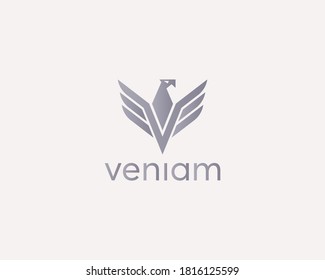 Abstract bird logo design template. Creative luxury eagle falcon hawk icon symbol logotype on light background.