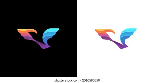 Abstract bird logo design template. Vibrant gradient freedom dove vector logotype icon symbol.
