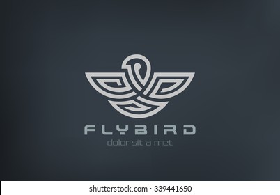 Abstract Bird Logo design vector template linear labyrinth style.
Eagle, falcon, hawk Logotype concept maze symbol icon.