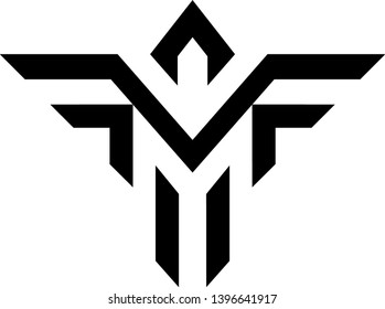 abstract bird logo with initials letter mf