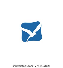 Abstract bird logo inside a unique square shape. Stylized avian silhouette emblem with a modern design on gray backdrop.