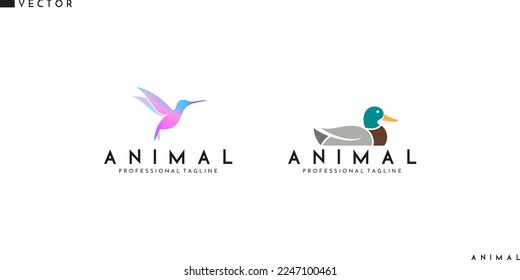 Abstract bird logo. Isolated duck and hummingbird