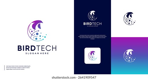 abstract bird logo with modern technology concept, connection, circular shape, graphic design template.