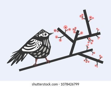 abstract bird on branch isolated on white