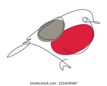 Pájaro abstracto con una línea continua. Dibujo de un bullfinch con el pecho rojo en una línea. Ilustración de Navidad o Año Nuevo. Simple ilustración minimalista. Vector aislado sobre fondo blanco.