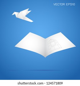 Abstract Bird Origami Flying From Folded Paper, Can Used For Freedom Concept. Vector Illustration.