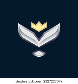 An abstract bird with outstretched wings and a golden crown on his head. Bird King logo.