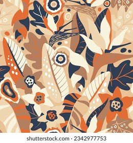 Abstract Bird of Paradise Jungle plants pattern