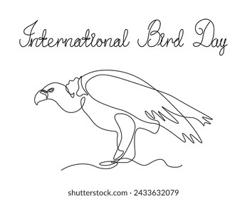 Abstract Bird of Prey Vulture,continuous single line art hand drawing sketch, logo of the International Bird Day