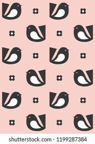 Abstract bird seamless pattern. Nordic style. Vector illustration.