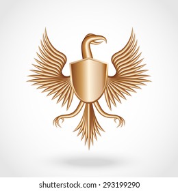 Abstract bird with shield. Vector illustration.