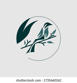 An abstract bird is sitting on a tree branch. The logo is great for landscaping business, floral shop, pet shop, natural cosmetics store, women apparel, and much more