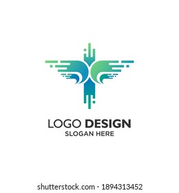 Abstract bird and speed line for technology and app logo design