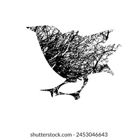 Abstractas pájaro con ramas de árbol. AI no, Ilustración vectorial.
