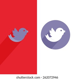 Abstract bird twitter flying silhouette illustration. Vector flat icons birds with long shadow