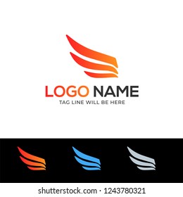 Abstract Bird Wing Logo in Orange, Purple and Green Colors