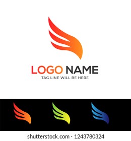 Abstract Bird Wing Logo in Orange, Purple and Green Colors