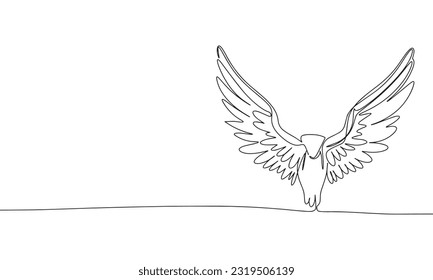 Abstrakter Vogel mit Flügeln im Stilstil der kontinuierlichen Linien. Minimalistische schwarze lineare Skizze einzeln auf weißem Hintergrund. Vektorgrafik