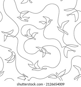 Abstract birds continuous one line drawing seamless pattern. Flying birds line art on white background in black and white colors, modern vector illustration for card, banner, poster, flyer, wallpaper